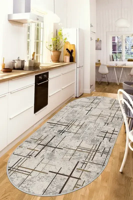 Raqamli bosma Yuviladigan Sirpanmaydigan Taglik Dog 'tushmaydigan Oval Oshxona Gilami Mehmonxona Gilami va Yo'lak-bej - 1