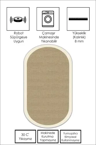 Raqamli bosma Yuviladigan Sirpanmaydigan taglik Oval oshxona gilami Yotoqxona gilami va yo'lak-bej - 3