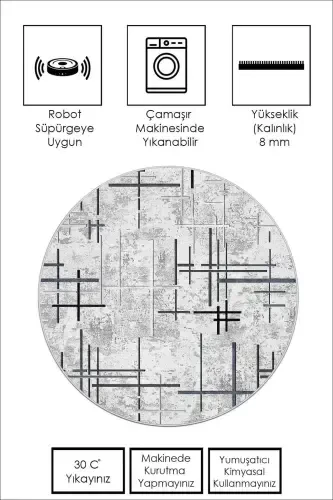 Raqamli bosma Yuviladigan Sirpanmaydigan taglik Yumaloq oshxona gilami Mehmonxona gilami va yo'lak-kulrang - 3