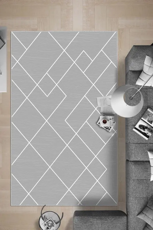 Raqamli bosma yuviladigan sirpanmaydigan taglikli kulrang salon gilami oshxona gilami yo'lak-kulrang - 2