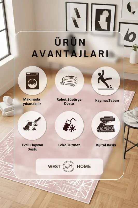 Raqamli bosma yuviladigan sirpanmaydigan taglikli zal gilami oshxona gilami yo'lak va hammom paspasi-Pudra - 3