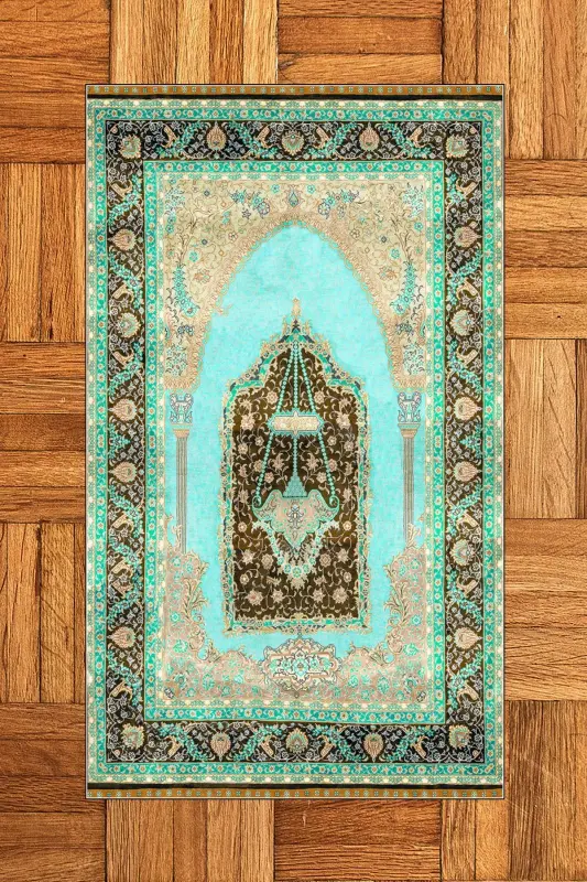 Raqamli bosma yuviladigan sovg'a klassik namoz gilamchasi 70x130cm, SECCADE-33-TURKUAZ,-TURKUAZ - 3