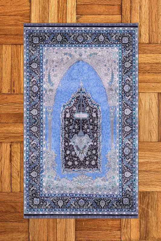Raqamli bosma yuviladigan sovg'a klassik namoz gilami 70x130cm, SECCADE-33-MAVI,-MAVI - 3