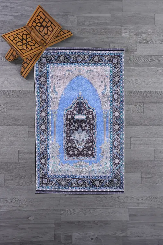 Raqamli bosma yuviladigan sovg'a klassik namoz gilami 70x130cm, SECCADE-33-MAVI,-MAVI - 5