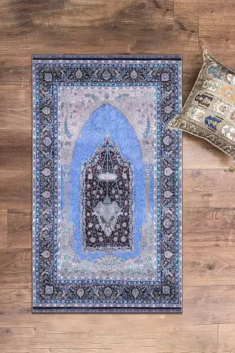 Raqamli bosma yuviladigan sovg'a klassik namoz gilami 70x130cm, SECCADE-33-MAVI,-MAVI - 6