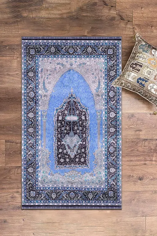 Raqamli bosma yuviladigan sovg'a klassik namoz gilami 70x130cm, SECCADE-33-MAVI,-MAVI - 6