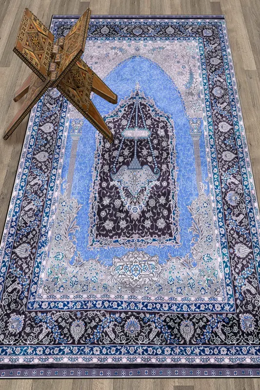 Raqamli bosma yuviladigan sovg'a klassik namoz gilami 70x130cm, SECCADE-33-MAVI,-MAVI - 8