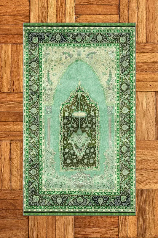Raqamli bosma yuviladigan sovg'a klassik namoz gilami 70x130cm, SECCADE-33-YASHIL,-YASHIL - 3
