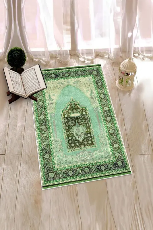 Raqamli bosma yuviladigan sovg'a klassik namoz gilami 70x130cm, SECCADE-33-YASHIL,-YASHIL - 7