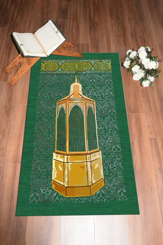 Raqamli bosma yuviladigan sovg'a namoz gilami Seccade 70x130cm, SECCADE-43-YASHIL,-YASHIL - 1