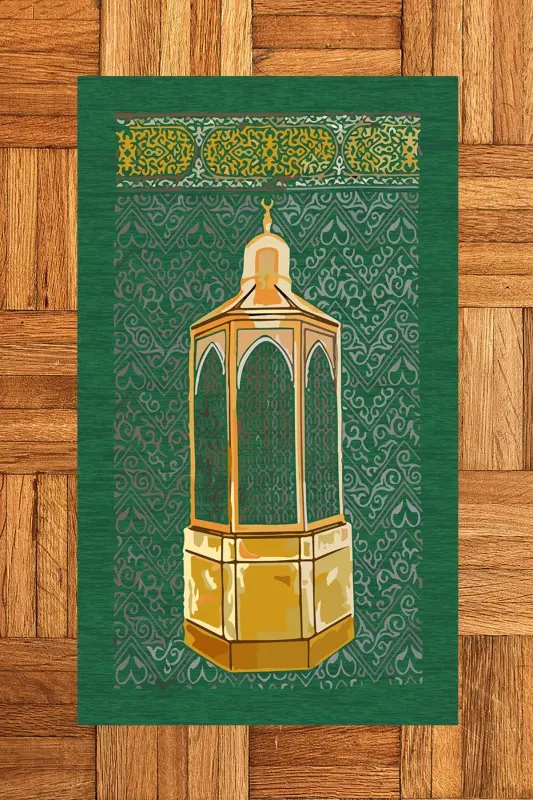 Raqamli bosma yuviladigan sovg'a namoz gilami Seccade 70x130cm, SECCADE-43-YASHIL,-YASHIL - 2