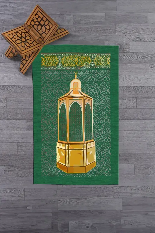 Raqamli bosma yuviladigan sovg'a namoz gilami Seccade 70x130cm, SECCADE-43-YASHIL,-YASHIL - 4