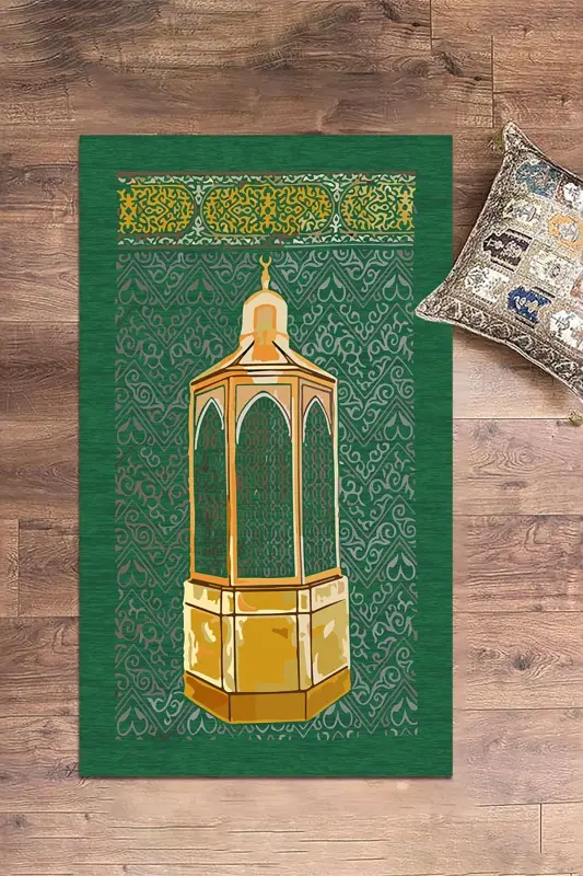 Raqamli bosma yuviladigan sovg'a namoz gilami Seccade 70x130cm, SECCADE-43-YASHIL,-YASHIL - 5