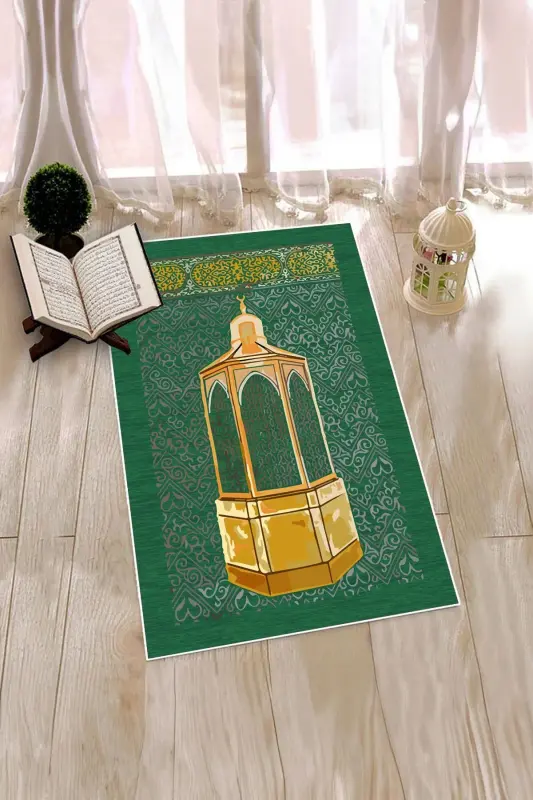 Raqamli bosma yuviladigan sovg'a namoz gilami Seccade 70x130cm, SECCADE-43-YASHIL,-YASHIL - 6