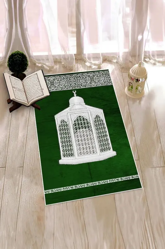 Raqamli bosma yuviladigan sovg'a uchun shinam namozxona gilami joynamoz 70x130sm - YASHIL - 7