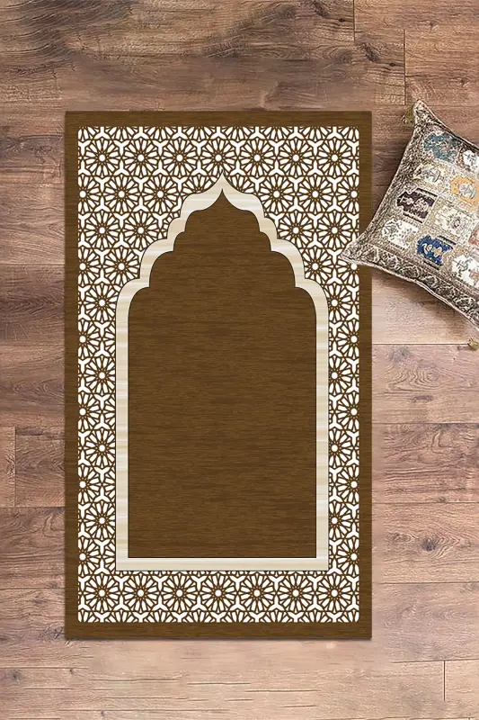 Raqamli bosma yuviladigan sovg'a uchun zamonaviy namoz gilamchasi 70x130 sm, GILAMCHA-17-QAHVARANGI, -QAHVARANGI - EY HOME