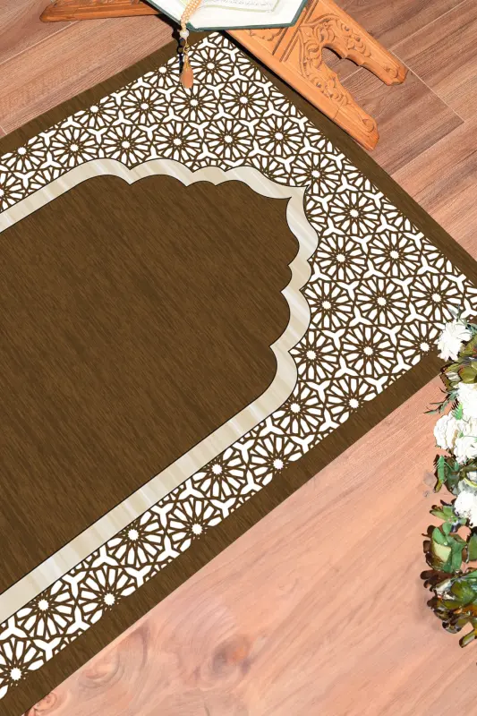Raqamli bosma yuviladigan sovg'a uchun zamonaviy namoz gilamchasi 70x130 sm, GILAMCHA-17-QAHVARANGI, -QAHVARANGI - 3