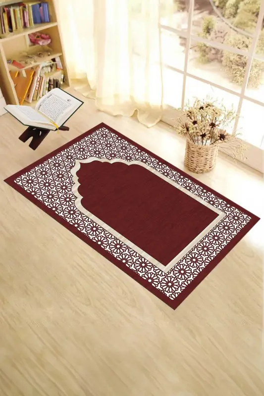 Raqamli bosma yuviladigan sovg'a uchun zamonaviy namoz gilamchasi 70x130 sm, SECCADE-17-QIZIL,-QIZIL - 7