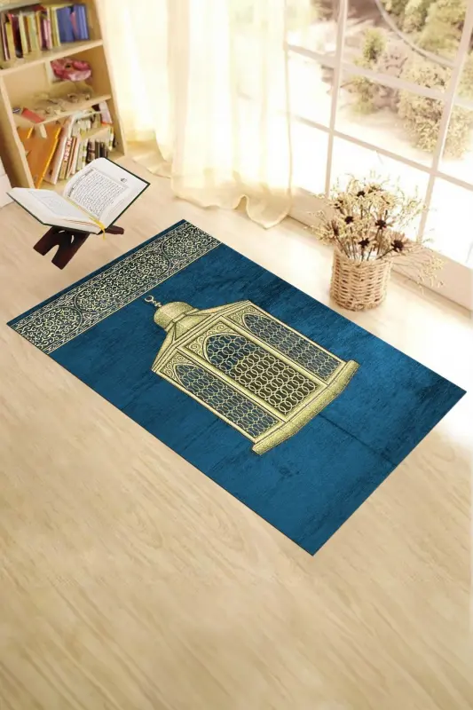 Raqamli bosma yuviladigan sovg'a uchun zamonaviy namoz gilami joynamozi 70x130, joynamoz-41-ko'k,-KO'K - 3