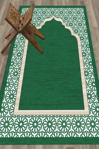 Raqamli bosma yuviladigan sovg'a zamonaviy namoz gilami 70x130 sm, SAJJADA-17-YASHIL,-YASHIL - 3