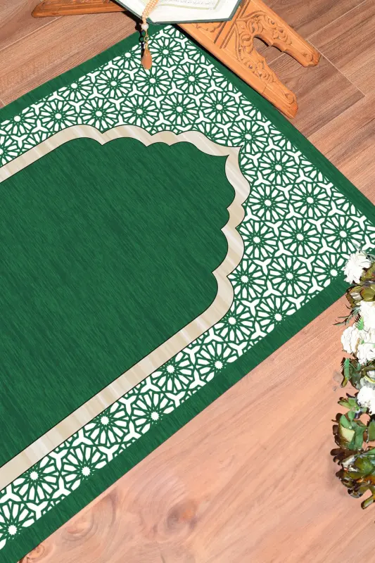 Raqamli bosma yuviladigan sovg'a zamonaviy namoz gilami 70x130 sm, SAJJADA-17-YASHIL,-YASHIL - 4