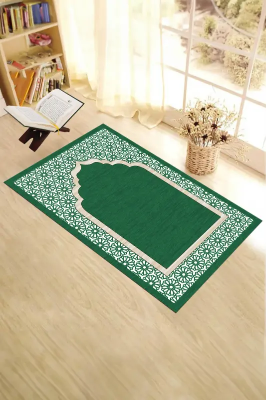 Raqamli bosma yuviladigan sovg'a zamonaviy namoz gilami 70x130 sm, SAJJADA-17-YASHIL,-YASHIL - 7