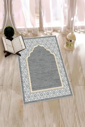 Raqamli bosma yuviladigan sovg'ali zamonaviy namoz gilami 70x130 sm, SECCADE-17-GRİ,-GRİ - EY HOME (1)