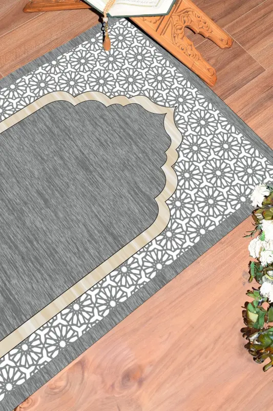 Raqamli bosma yuviladigan sovg'ali zamonaviy namoz gilami 70x130 sm, SECCADE-17-GRİ,-GRİ - 4