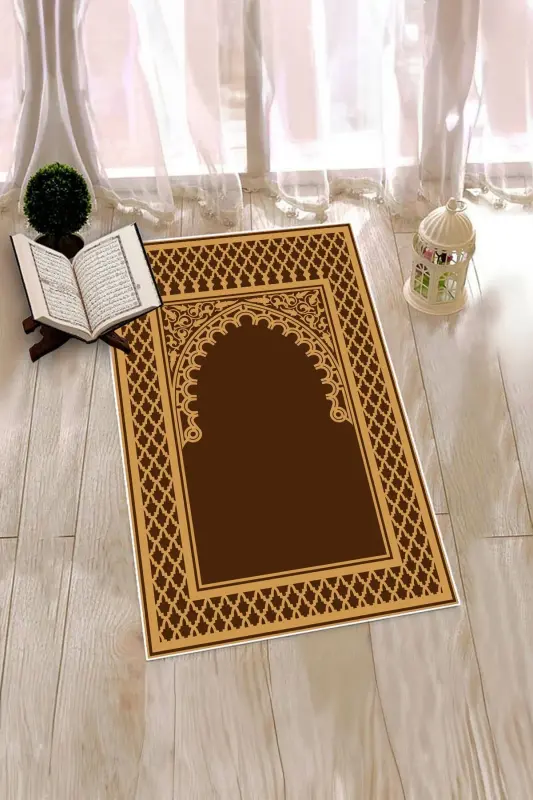 Raqamli bosma yuviladigan tozalanadigan zamonaviy namoz gilamchasi 70x130 sm. , SECCADE-7-KAHVERANGİ,-KAHVERANGİ - 4