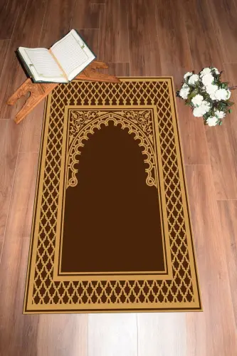 Raqamli bosma yuviladigan tozalanadigan zamonaviy namoz gilamchasi 70x130 sm. , SECCADE-7-KAHVERANGİ,-KAHVERANGİ - 7