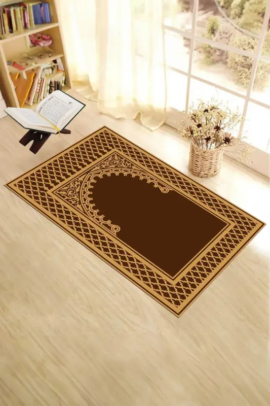 Raqamli bosma yuviladigan tozalanadigan zamonaviy namoz gilamchasi 70x130 sm. , SECCADE-7-KAHVERANGİ,-KAHVERANGİ - EY HOME