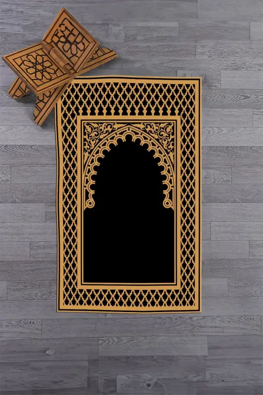 Raqamli bosma yuviladigan, tozalanadigan zamonaviy namozlik joynamoz 70x130 sm. , JOYNAMOZ-7-QORA,-QORA - 2