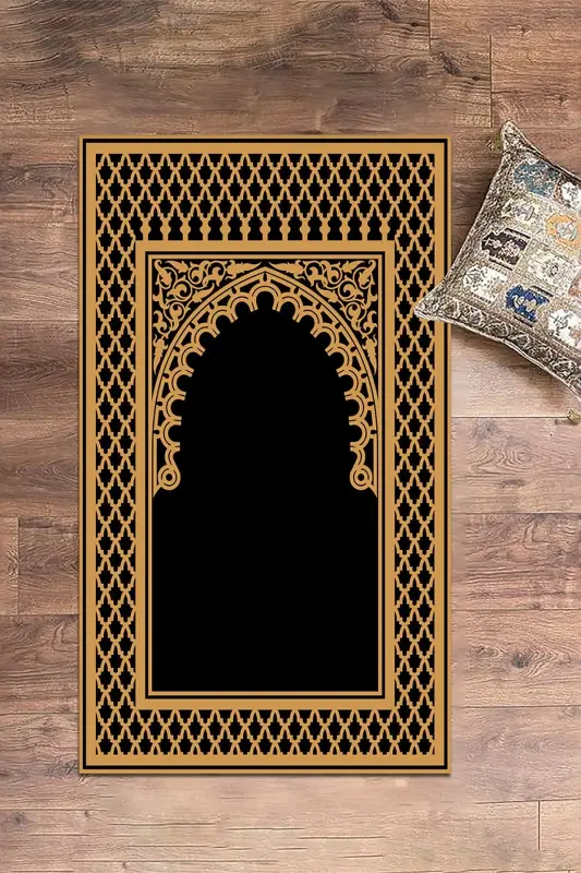 Raqamli bosma yuviladigan, tozalanadigan zamonaviy namozlik joynamoz 70x130 sm. , JOYNAMOZ-7-QORA,-QORA - 3