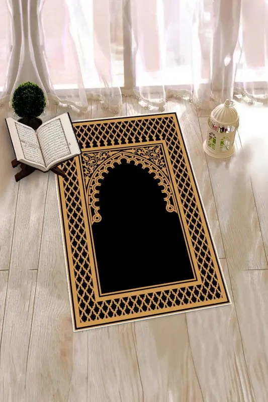 Raqamli bosma yuviladigan, tozalanadigan zamonaviy namozlik joynamoz 70x130 sm. , JOYNAMOZ-7-QORA,-QORA - 4