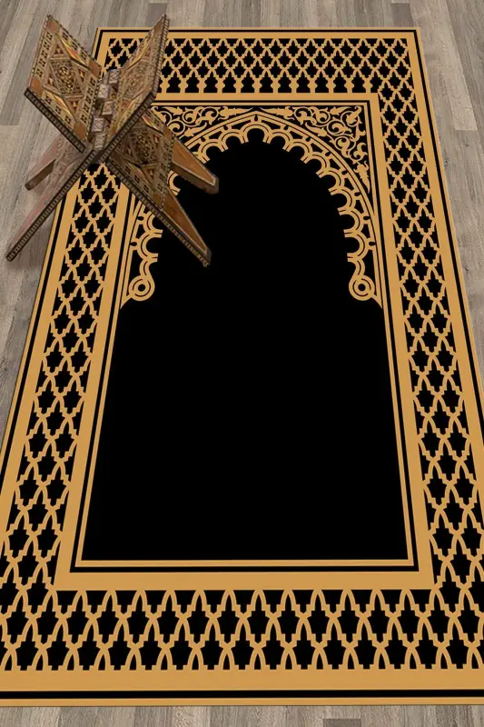 Raqamli bosma yuviladigan, tozalanadigan zamonaviy namozlik joynamoz 70x130 sm. , JOYNAMOZ-7-QORA,-QORA - 5