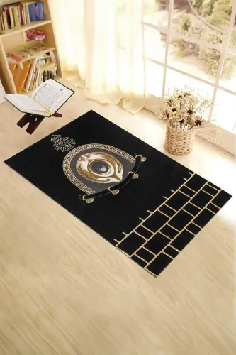 Raqamli bosma yuviladigan zamonaviy dizayn Namoz gilami Seccade 70x130cm, Seccade-49-qora,-QORA - EY HOME (1)