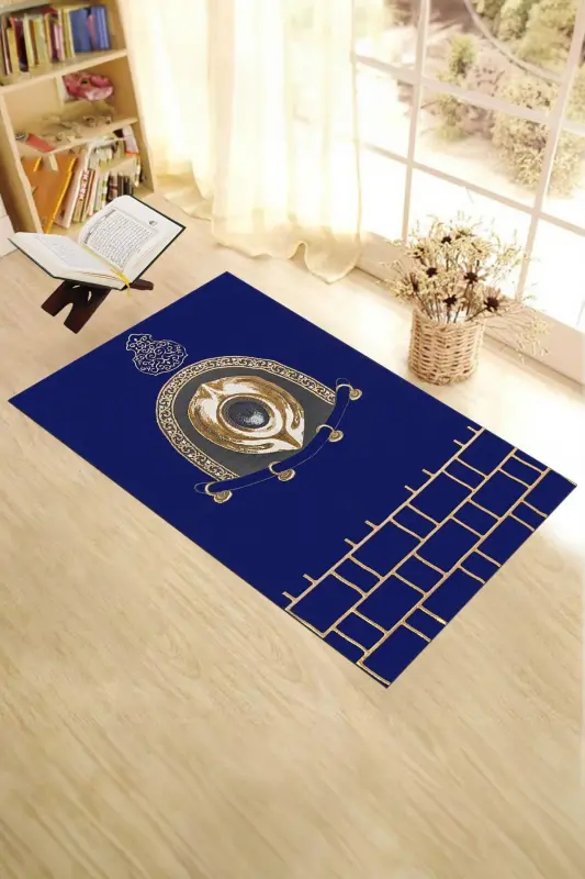 Raqamli bosma yuviladigan zamonaviy dizayndagi namoz gilami 70x130cm, Seccade-49-ko'k, -KO'K - 2