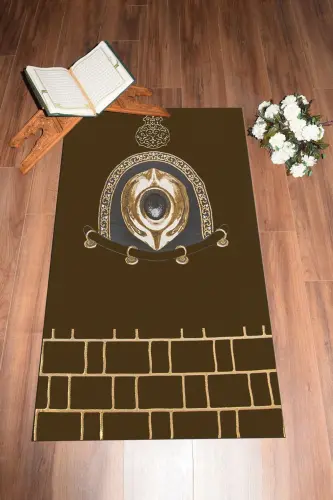 Raqamli bosma yuviladigan zamonaviy dizaynli namoz gilami sajda 70x130cm, Sajda-49-kofe, -QAHVA - 8
