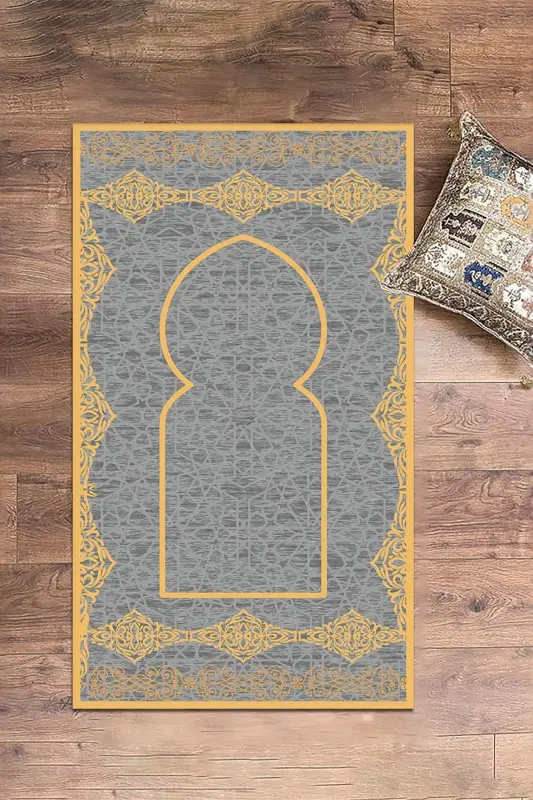 Raqamli bosma yuviladigan zamonaviy naqshli namoz gilami 70x130 sm, Gilam-16-kulrang,-KULRANG - 1