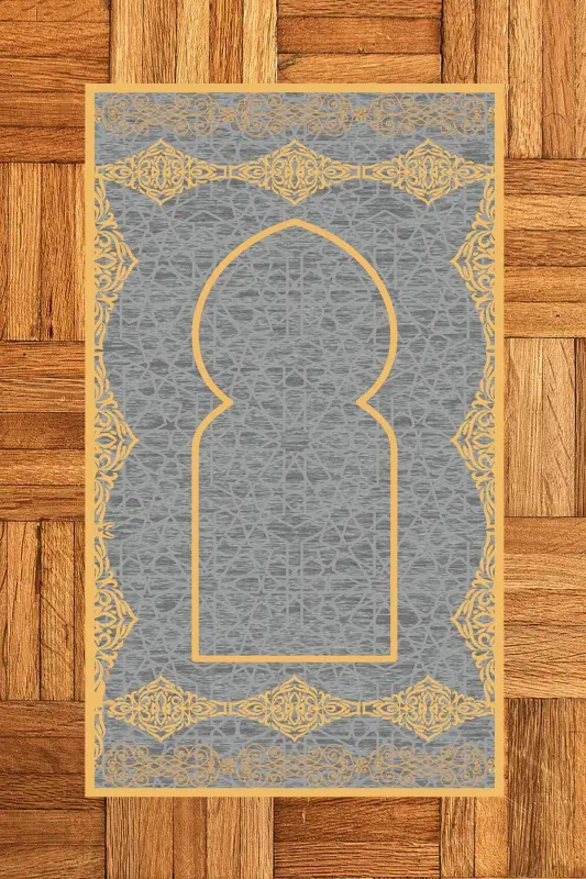 Raqamli bosma yuviladigan zamonaviy naqshli namoz gilami 70x130 sm, Gilam-16-kulrang,-KULRANG - 6