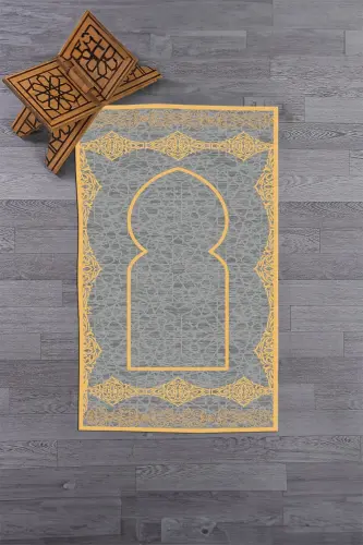 Raqamli bosma yuviladigan zamonaviy naqshli namoz gilami 70x130 sm, Gilam-16-kulrang,-KULRANG - 8