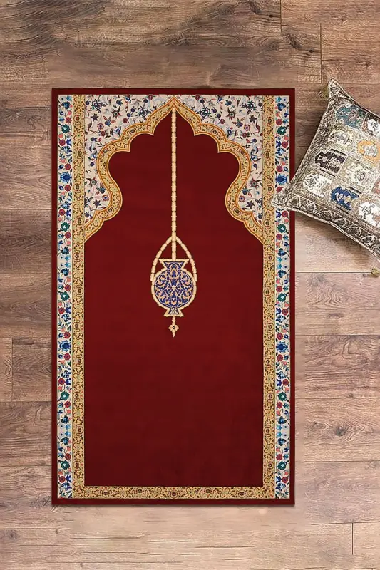 Raqamli bosma yuviladigan zamonaviy naqshli namozgilam 70x130 sm, Namozgilam-18-qizil,-QIZIL - EY HOME