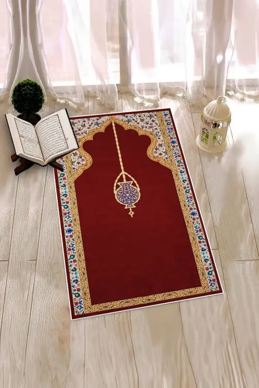 Raqamli bosma yuviladigan zamonaviy naqshli namozgilam 70x130 sm, Namozgilam-18-qizil,-QIZIL - 2