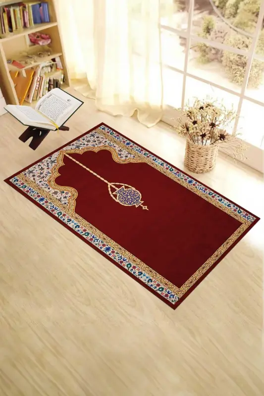 Raqamli bosma yuviladigan zamonaviy naqshli namozgilam 70x130 sm, Namozgilam-18-qizil,-QIZIL - 7