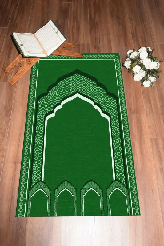 Raqamli chop etilgan 70x130 o'lchamli yuviladigan namoz gilami, gilam-2-yashil - 9