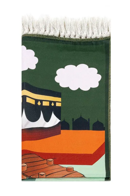 Raqamli chop etilgan bolalar jainamozi - Yashil rangli qayiqcha shaklidagi dastasi - 44 X 78 sm - 2