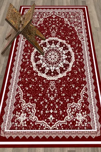 Raqamli chop etilgan yuviladigan klassik naqshli sovg‘a namoz jayi 70x130, Namoz jayi-40-qizil - 3