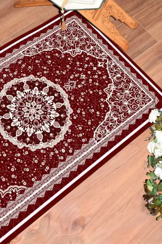 Raqamli chop etilgan yuviladigan klassik naqshli sovg‘a namoz jayi 70x130, Namoz jayi-40-qizil - 4