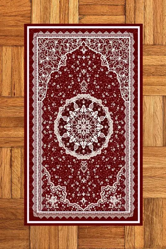Raqamli chop etilgan yuviladigan klassik naqshli sovg‘a namoz jayi 70x130, Namoz jayi-40-qizil - 6