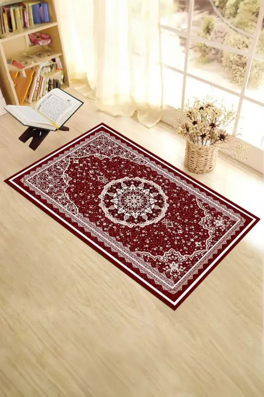 Raqamli chop etilgan yuviladigan klassik naqshli sovg‘a namoz jayi 70x130, Namoz jayi-40-qizil - 7
